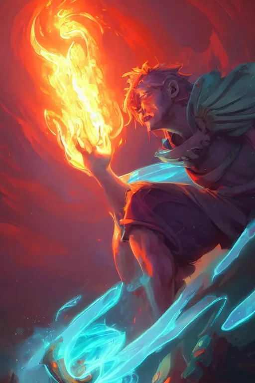 Prompt: prometheus giving the divine gift of fire to a human sitting behind a computer, in the style of league of legends wild rift hero champions arcane magic digital painting bioluminance alena aenami artworks in 4 k design by lois van baarle by sung choi by john kirby artgerm style pascal blanche and magali villeneuve mage fighter assassin