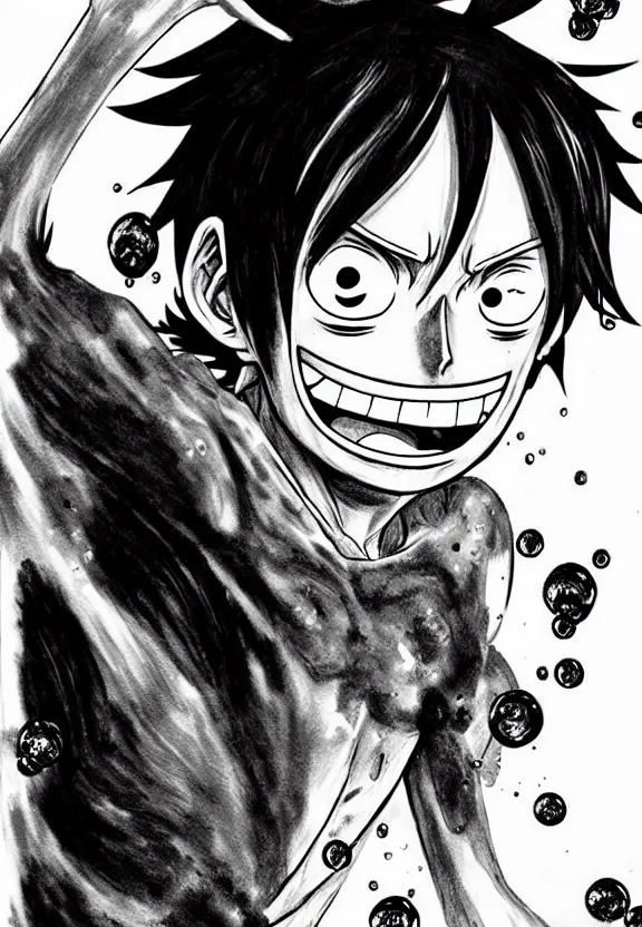 Prompt: Luffy from one piece drawn by Sakimichan!! Water particles! +++ super dynamic posing, portrait! Powerful art!