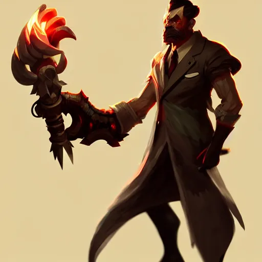 Prompt: concept art of league of legends character gentleman from hell, greg rutkowski, face, trending on artstation, highly detailed, photorealisitc, ambient lighting