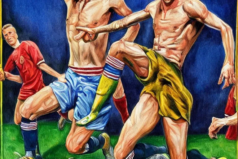 Image similar to beautiful lifelike painting of david beckham human horse centaur soccer star, majestic cinematic, hyperreal detailed facial features and uv lighting, art by ed roth and basil wolverton