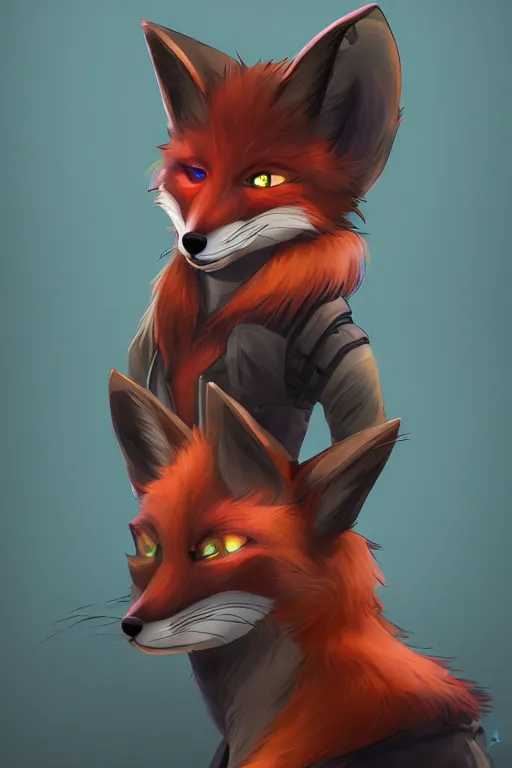 Image similar to a fox fursona, trending on artstation, by kawacy, furry art, digital art, cyberpunk, high quality, backlighting