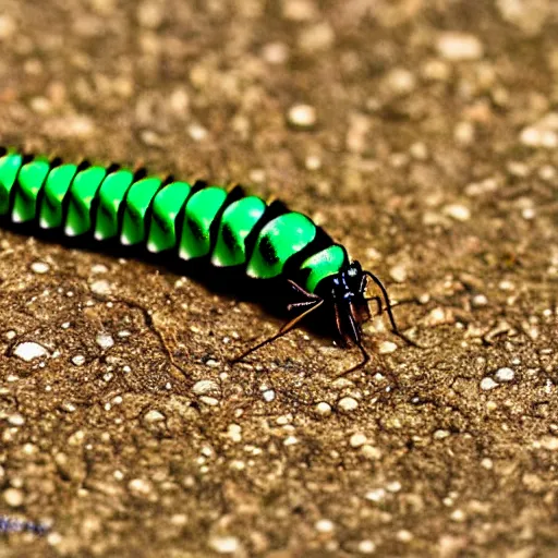 Prompt: jumping centipede, nature, macro, green