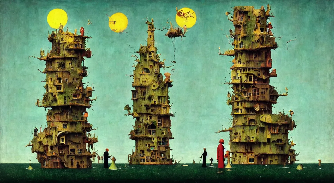 Image similar to single flooded simple!! doll fungus tower, very coherent and colorful high contrast masterpiece by norman rockwell franz sedlacek hieronymus bosch dean ellis simon stalenhag rene magritte gediminas pranckevicius, dark shadows, sunny day, hard lighting