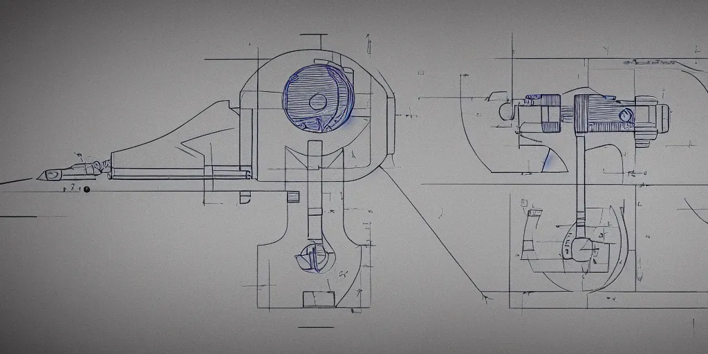 Image similar to an insanely detailed blueprint of the portal gun from portal game, octane render, 8 k, paper and pen, patent, clearly legible, engineered like a genius,