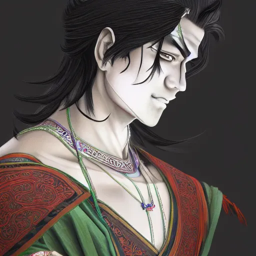 Prompt: an indian immortal xianxia cultivator with long black hair as an absurdly handsome, elegant, young anime man, ultrafine hyperrealistic detailed face illustration by kim jung gi, irakli nadar, intricate linework, sharp focus, bright colors, matte, gujian, final fantasy, unreal engine highly rendered, global illumination, radiant light, intricate environment