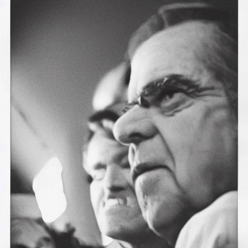 Prompt: up-close portait photo of Nixon, 1975, cinestill, 800t, 35mm, full-HD