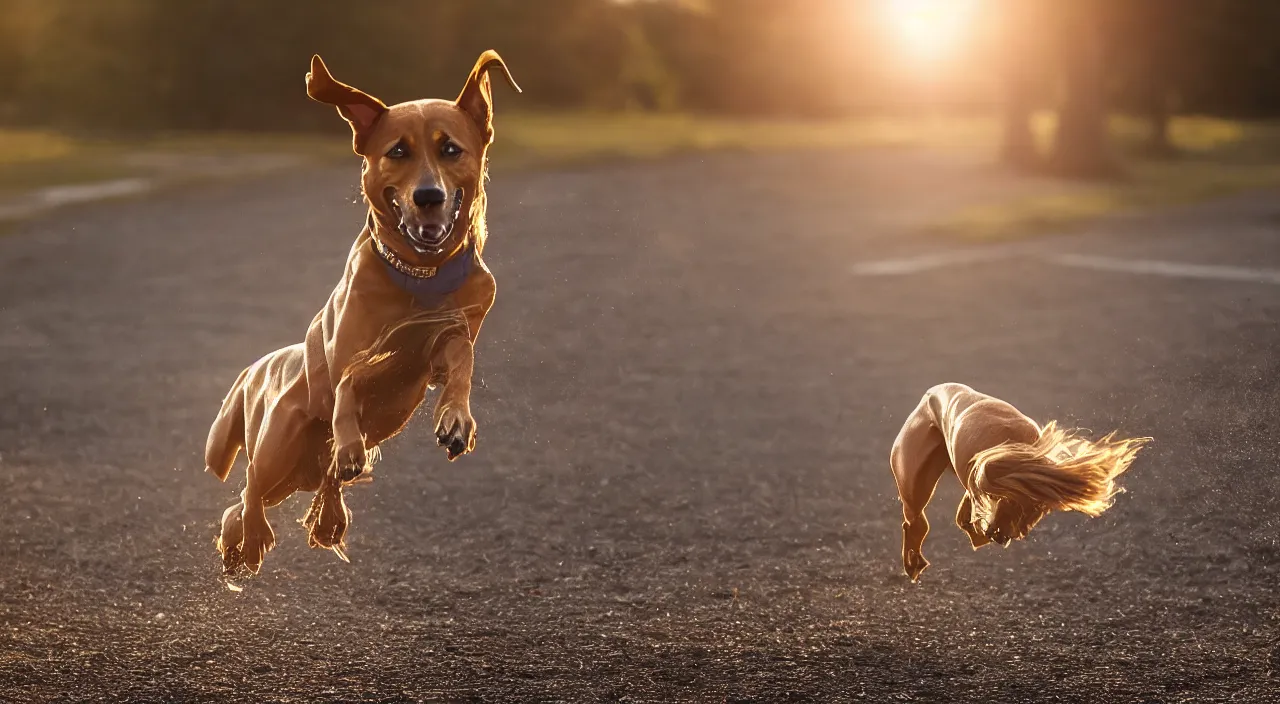 Image similar to High speed camera still frame of of a dog shaking left to right in the sunlight. Photorealistic, cinematic, Award winning, ultra high resolution, intricate details, UHD 8K