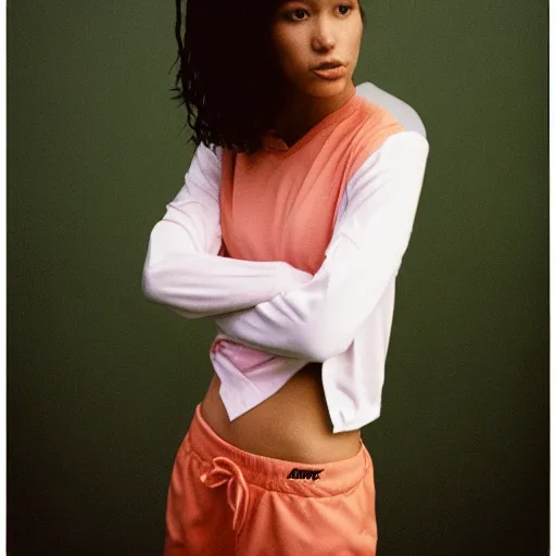 Image similar to realistic! photoshoot for a new nike lookbook, color film photography, portrait of a beautiful woman, 35mm