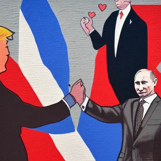 Image similar to trump and putin kissing in a mural in moscow