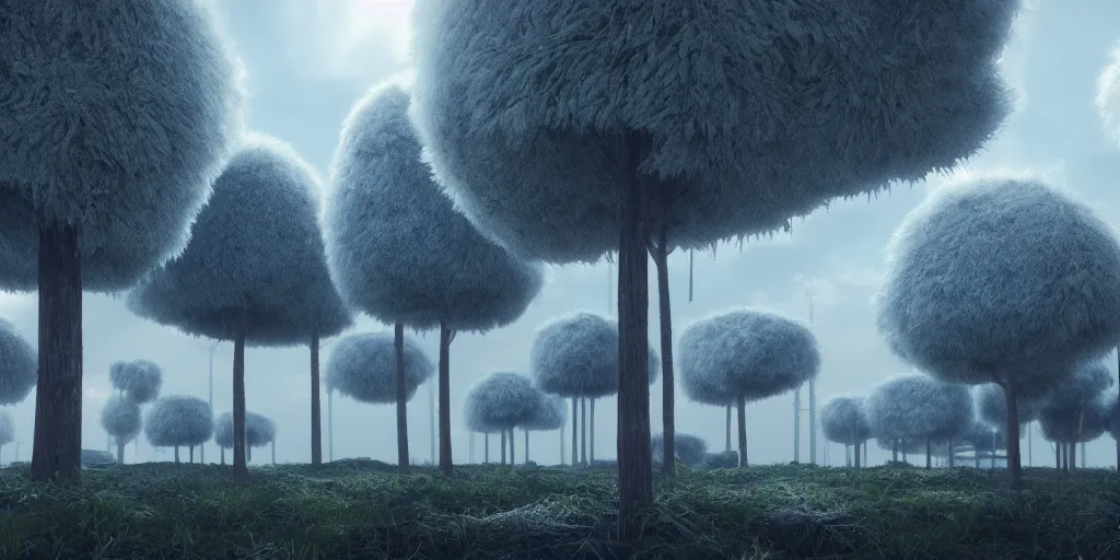 Prompt: photorealistic 3D art of dystopian landscape with a big cube emitting plasma beams, fluffy trees, 4k, extremely detailed, ultra realistic, by Annibale Siconolfi, Maxon Cinema 4D, Otoy Octane, Adobe Photoshop, Adobe After Effects, complex 3D scene