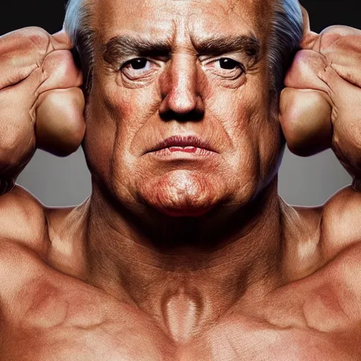 Image similar to uhd, high resolution photography of woman, genetic combination of hulk hogan and donald trump face and upper body, body focus