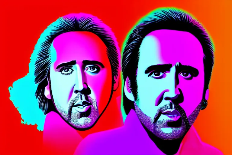 Image similar to nicolas cage in “ miami vice ” artwork, 4 k digital art, neon, 8 0's style