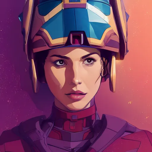 Image similar to a portrait of a stunning beautiful elite gal gadot gundam pilot, with an intricate, detailed, urban inspired hiphop afro futuristic helmet, vector behance hd jesper ejsing, rhads, makoto shinkai, lois van baarle, ilya kuvshinov, rossdraws, hd, 3 2 k, ilya kuvshinov, gustav klimt