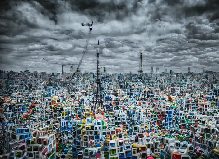 Prompt: Professional Photography, Nikon, Plastic city, Building made of plastic