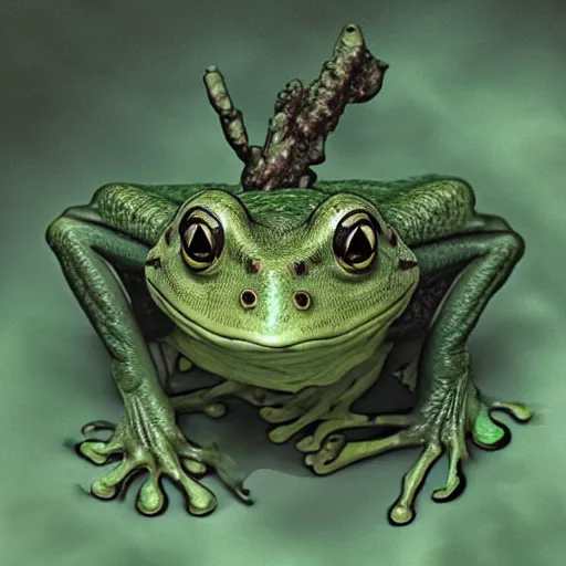 Image similar to human! frog werecreature, photograph captured at woodland creek