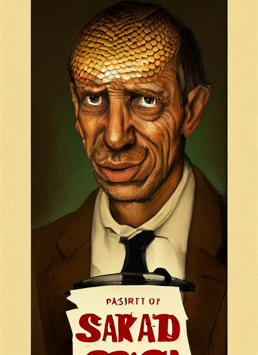 Image similar to portrait of a snake oil salesman by Paolo Eleuteri Serpieri, it idn't greasy