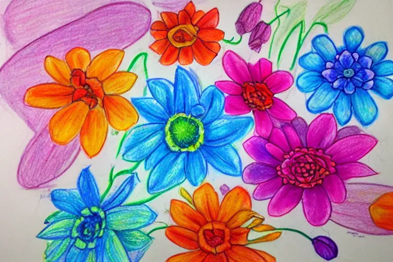 Prompt: colorful flowers drawn by studio gibhli