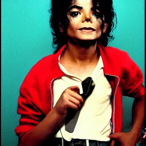 Image similar to photo of a young michael jackson in color in the style of martin schoeller