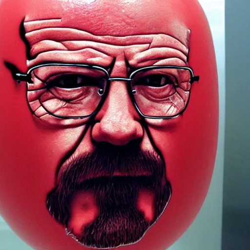 Prompt: walter white's face engraved in a tomato