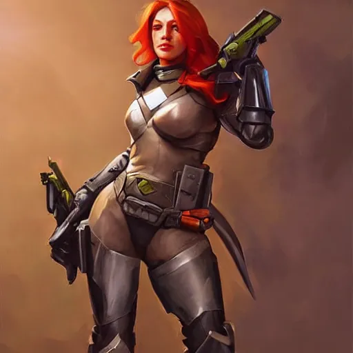 Image similar to greg manchess portrait painting of armored mara jade as overwatch character, medium shot, asymmetrical, profile picture, organic painting, sunny day, matte painting, bold shapes, hard edges, street art, trending on artstation, by huang guangjian and gil elvgren and sachin teng