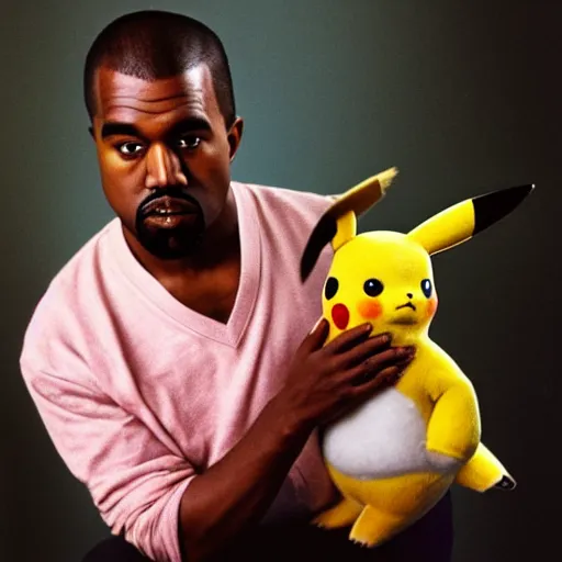 Prompt: Kanye West holding pikachu for a 1990s sitcom tv show, Studio Photograph, portrait C 12.0