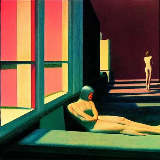 Prompt: Pink Floyd album cover wish you were here by Edward hopper