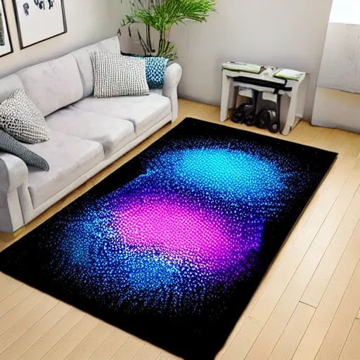 Image similar to Albedo texture of dark blacklight arcade carpet with colored shapes and outlines on it