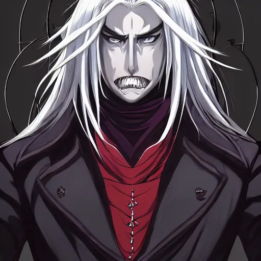 Prompt: portrait of alucard in the true ancestor vampire mode archetype earth, anime fantasy illustration by tomoyuki yamasaki, kyoto studio, madhouse, ufotable, square enix, cinematic lighting, trending on artstation