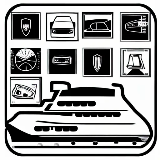 Image similar to black and white motor yacht vector icon, detailed, hard borders,