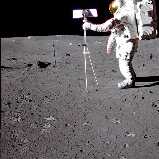 Prompt: a man taking a selfie on the moon, 4 k, high detail, high - resolution photograph, professional photography, ultra - detail