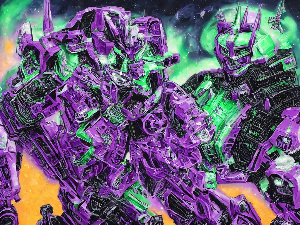 Image similar to portrait of cowboy johnny cash as purple green optimus prime from transformers riding on guitar zord ufo hoverboard, intricate, highly detailed, smooth, artstation, digital illustration by Lisa Frank and Ruan Jia and Mandy Jurgens and Artgerm and Wayne Barlowe and Greg Rutkowski and Zdislav Beksinski