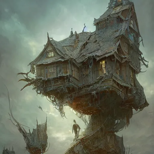 Prompt: person made of windows and doors and a roof, complete house with Central nervous,background fine lines by ellen jewett, tomasz alen kopera and Justin Gerard