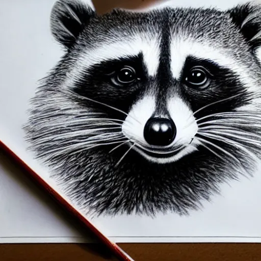 Prompt: a photorealistic raccoon drawing blueprints for a building