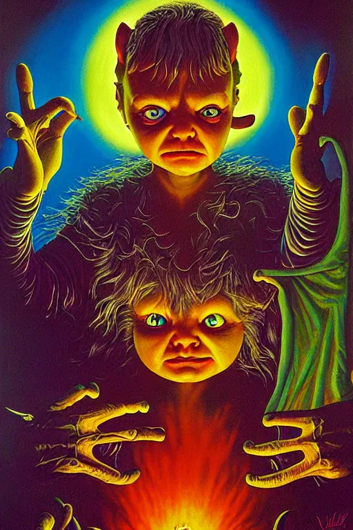 Prompt: a hyperrealistic painting of evil version of the never ending story, cinematic thriller by chris cunningham, lisa frank, richard corben, highly detailed, vivid color,