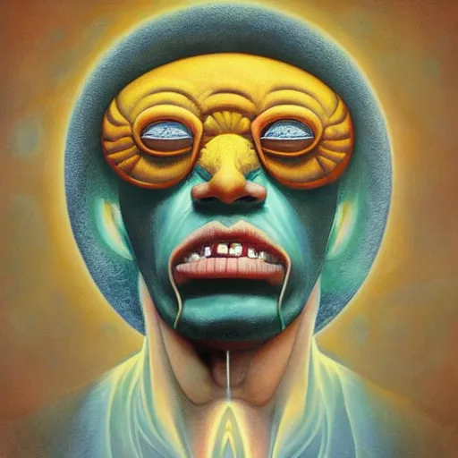 Prompt: sneezeman, a knockoff superhero that has the power to sneeze on command trips under lsd, by alex grey, by Esao Andrews and Karol Bak and Zdzislaw Beksinski and Zdzisław Beksiński, trending on ArtStation