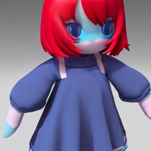 Prompt: cute fumo plush of a girl with a distinctive character silhouette, red and blue, cel shaded pbr, vray