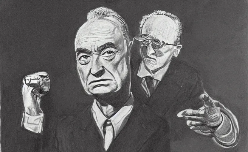 Image similar to a striking portrait of oppenheimer giving a ted talk, hyperrealistic drawing by philip weber