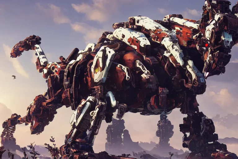 Image similar to scrapper machine mecha animal beast robot of horizon forbidden west horizon zero dawn bioluminiscence global illumination ray tracing hdr fanart arstation by sung choi and eric pfeiffer and gabriel garza and casper konefal