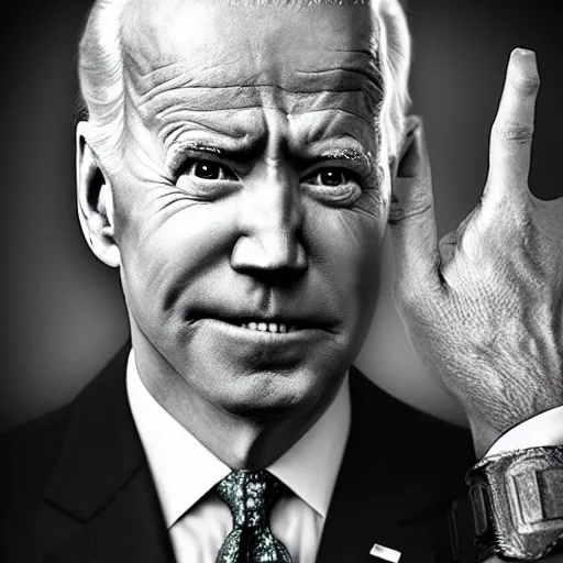 Image similar to “Supervillain Joe Biden, UHD, hyperrealistic render, 4k, cyberpunk”