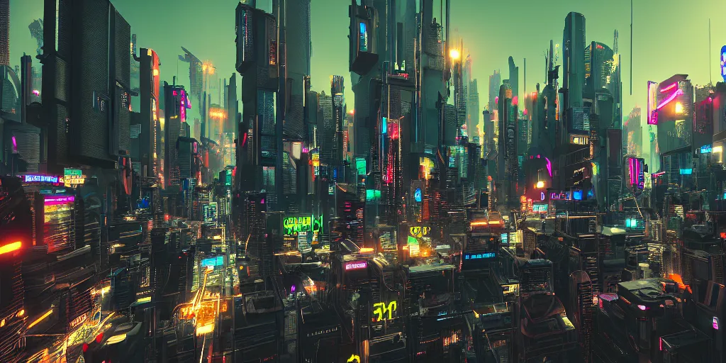 Image similar to cyberpunk city, 4 k resolution, ultra wide angle, wallpaper, trending on artstation ， octane render