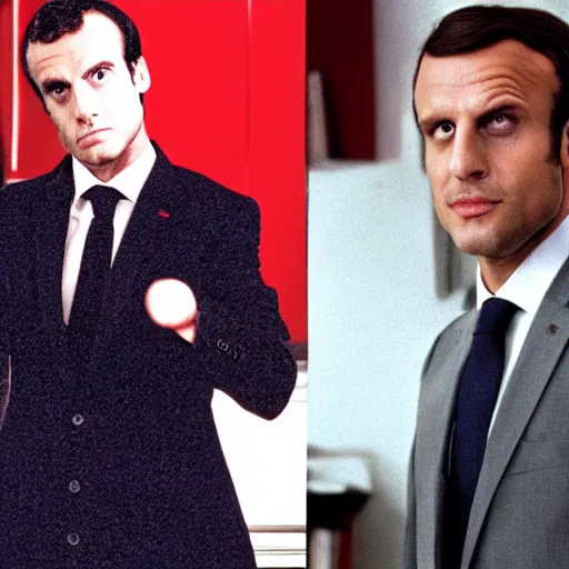 Prompt: Italian Emmanuel Macron in American Psycho (1999)