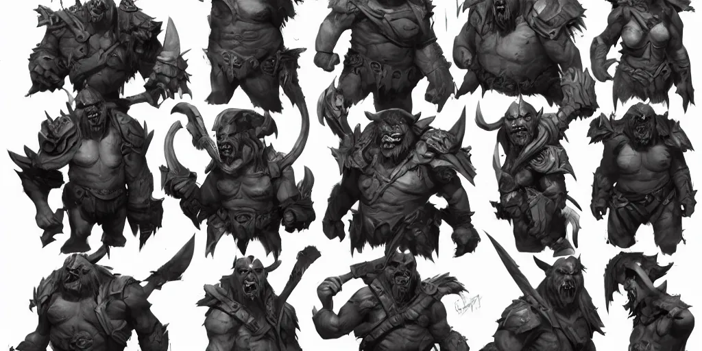 Image similar to a bunch of orcs character designs for a video game, concept art by senior character artist, artstation contest winner, full body