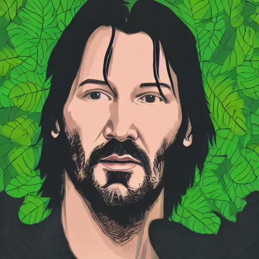 Image similar to a portrait of keanu reaves face as green leaves