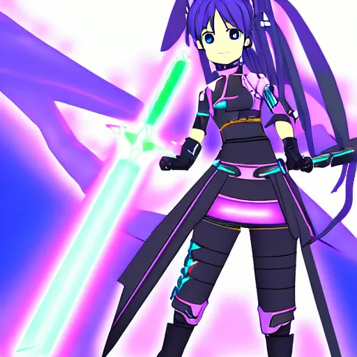 Image similar to a girl wielding a photon sword art style phantasy star online