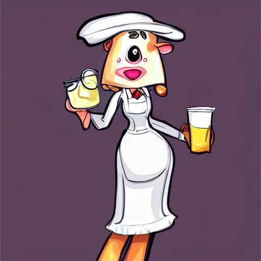 Image similar to beautiful female sheep anthropomorphic working as a waitress, cartoon, digital art, full character, high detail drawing