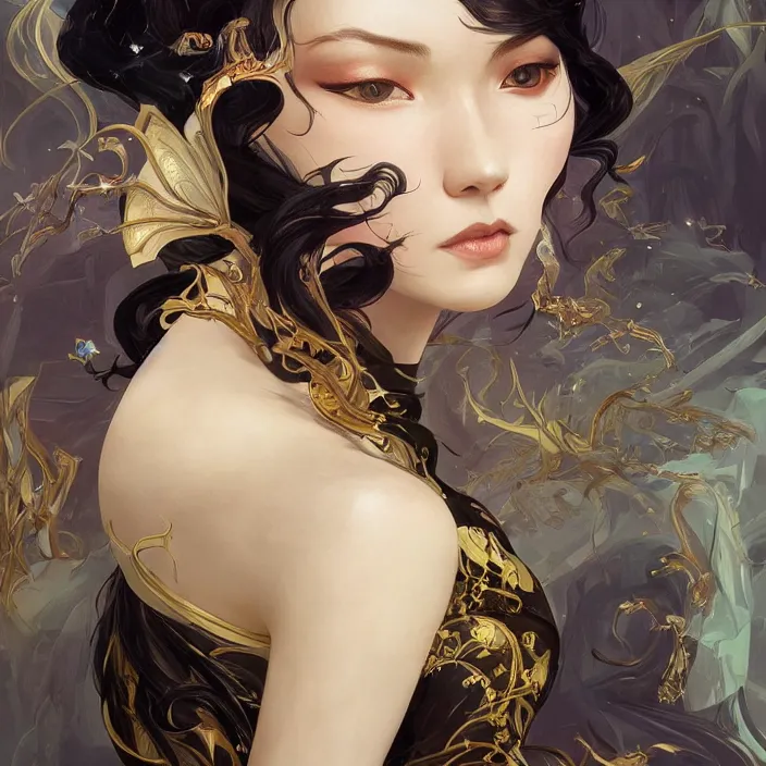 Image similar to photography of charline von heyl, beauty asian girl, deep focus, d & d, fantasy, intricate, elegant, highly detailed, digital painting, artstation, concept art, matte, sharp focus, illustration, hearthstone, art by artgerm and greg rutkowski and alphonse mucha