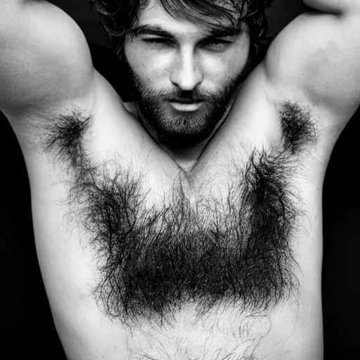 Image similar to high-resolution photograph of a lad showing off his hairy armpits