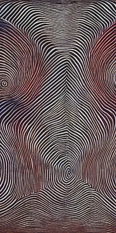 Image similar to cosmic folding in spacetime by bridget riley, spooky autumnal colours