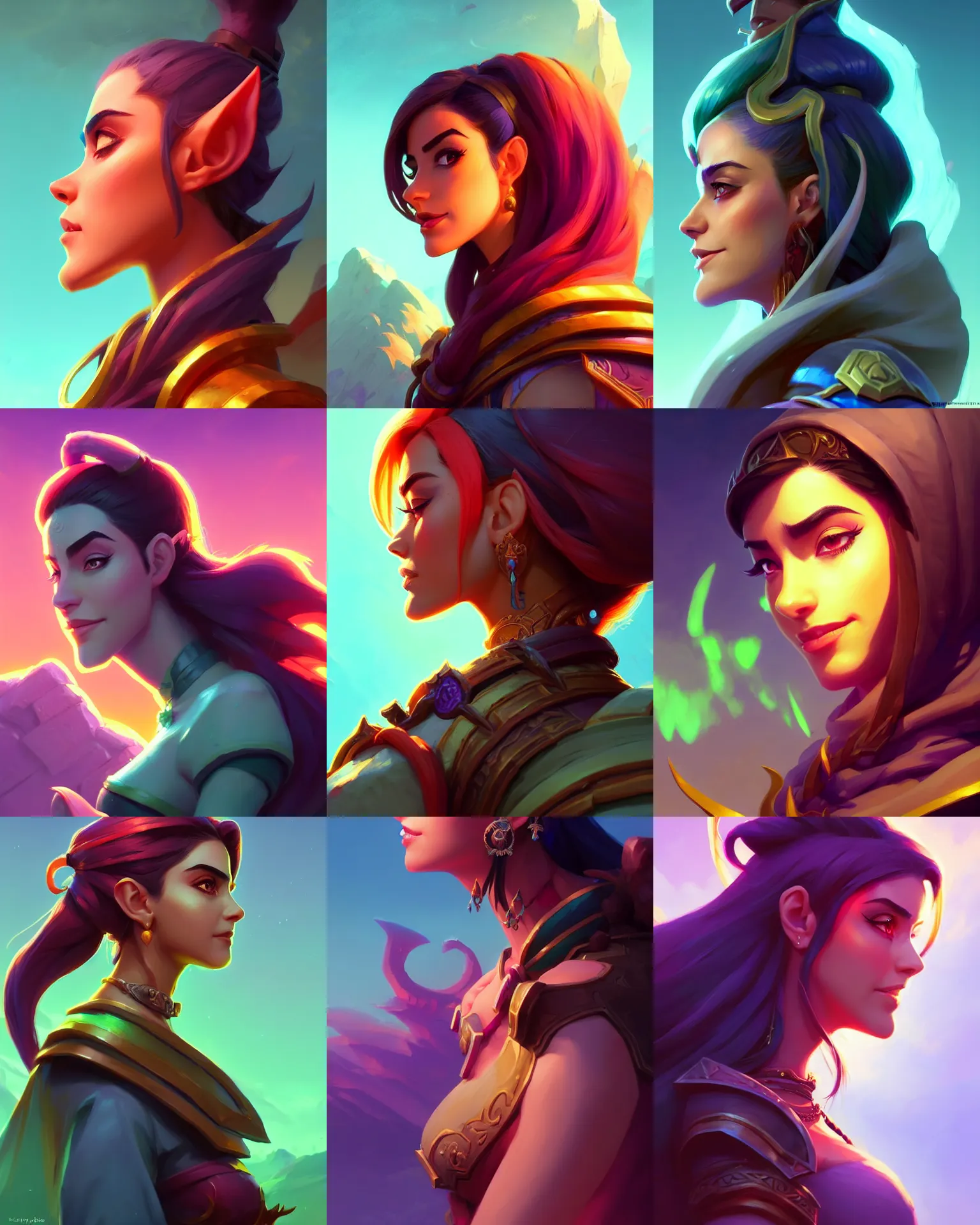 Prompt: side profile waist up portrait, maya ali mage, world of warcraft, dynamic lighting, gaudy colors, octane render aesthetic, matte painting concept art, official fanart behance hd artstation by jesper ejsing, by rhads and makoto shinkai and lois van baarle and ilya kuvshinov