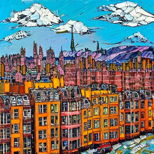 Prompt: post apocalyptic edinburgh skyline by erin hanson